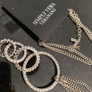 NWT Vera Wang 32" Silver Tone Simulated Pearl Circle Drop Pendant Necklace